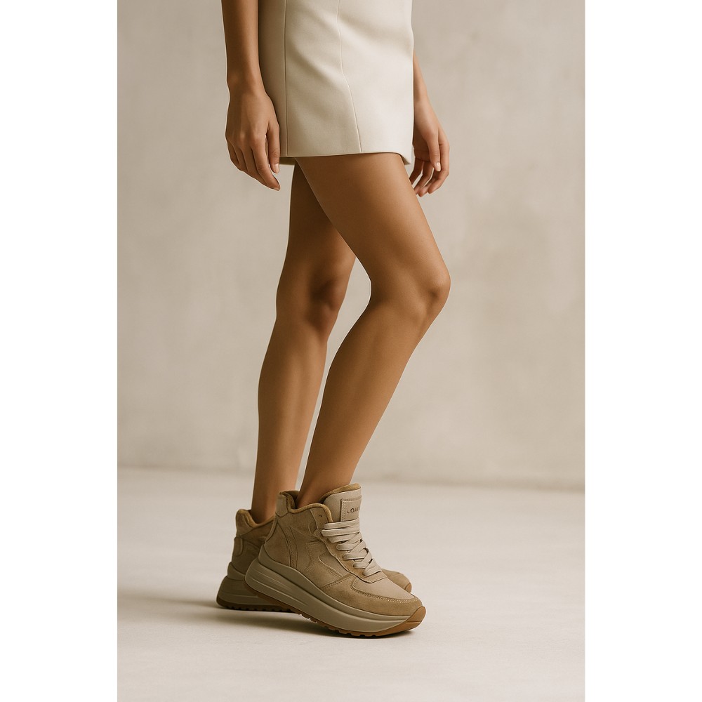 Women’s leather sneakers Lonza 179728 obj-133 khaki for mid-season