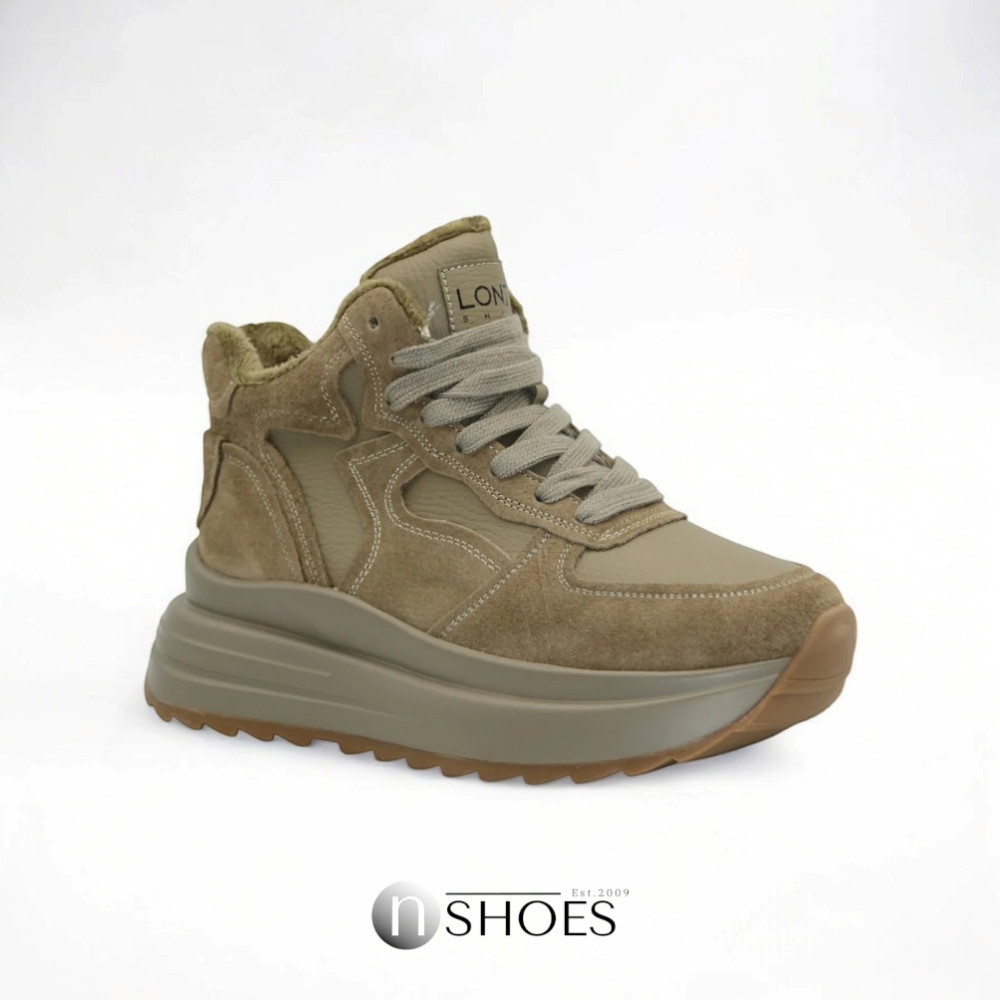 Women’s leather sneakers Lonza 179728 obj-133 khaki for mid-season
