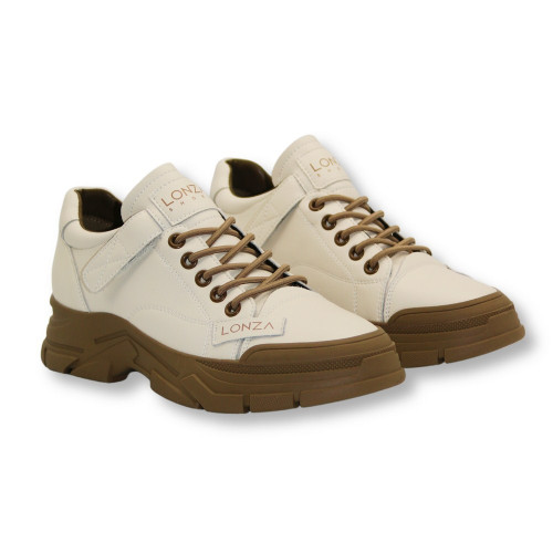 Women's demi-season leather sneakers Lonza 178983 01e-8651 milk-brown 5454