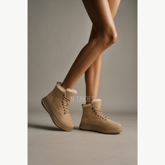 Женские бежевые зимние кроссовки Lonza 179491 oao-zm837 beige 5478