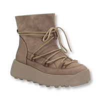 Women's beige winter boots Best But 1293 Capucino Taupe Velw 5485 made of genuine leather with wool insulation from a Polish brand
