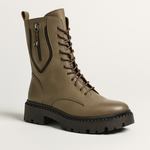 Жіночі зелені зимові черевики Contes 627 Trzewiki 5491 з натуральної шкіри з попелом з натуральної вовни від польського виробника