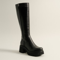 Жіночі чорні шкіряні чоботи зима Simen 6451a czarny 5496 з натуральної шкіри з утепленням з натуральної вовни від польської фабрики