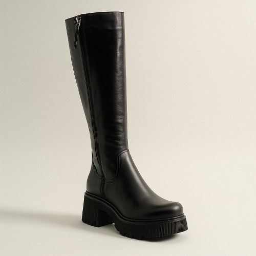 Жіночі чорні шкіряні чоботи зима Simen 6451a czarny 5496 з натуральної шкіри з утепленням з натуральної вовни від польської фабрики