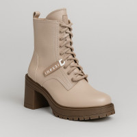 Women's beige demi seasonal boots Nessi 23548 bez 16 5500 heeled discounted size 40 in genuine leather from Polish brand