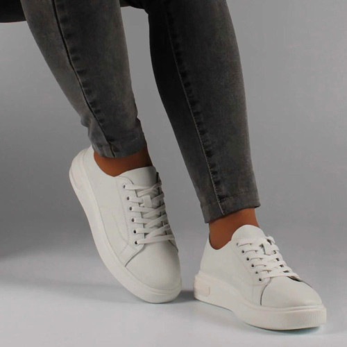 Женские белые кожаные кеды Lonza 182357 LA23-113-1 WHITE 5553