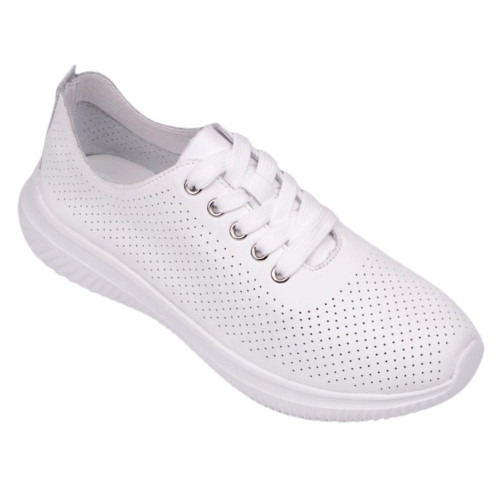 Women's white leather loafers with perforations Lonza 182359 A08-LA23-105-1 WHITE 5554 Women's white leather loafers with perforations Lonza 182359 A08-LA23-105-1 WHITE 5554