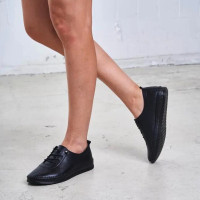 Women's black leather loafers Lonza 184869 1800 BLACK DERI 5560