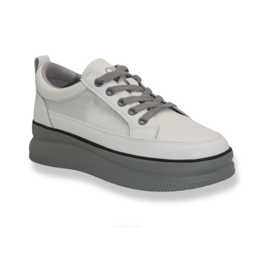 Women's white leather loafers Lonza 185616 ML-8962-11W WHITEGREY 5567 Women's white leather loafers Lonza 185616 ML-8962-11W WHITEGREY 5567