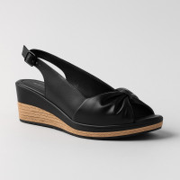 Women's black leather wedge sandals Sarah Karen EST-FIONA-04 5575