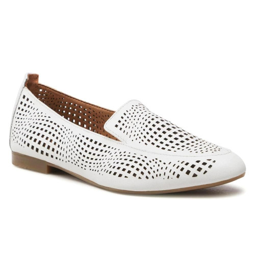 Women's white leather moccasin shoes with perforation Lasocki RST-KAJA-16 White 5580