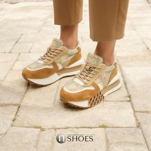 Женские бежевые модные демисезонные кроссовки Lonza 184376 b03-06235-2 beige 5593 из натуральной кожи