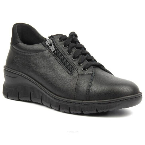 Women's leather black sneakers Wasak 0703 czarny groszek 5601 from the Polish factory