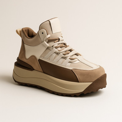 Женские бежевые модные кожаные кроссовки Lonza 186476 23023-1 khaki 5607 на осень