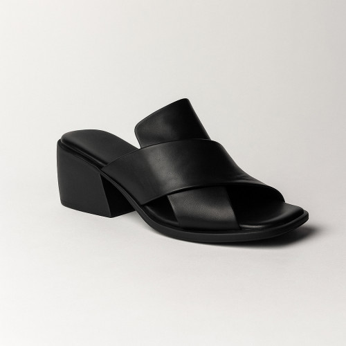 Women's black leather flip-flops with heels Fabio Monelli 186548 01160 black 5616