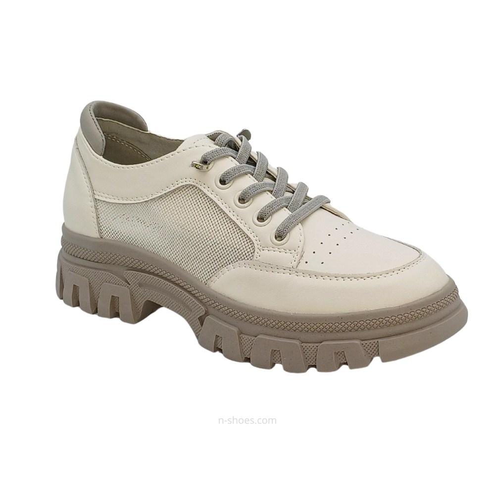 Women's white and gray leather sneakers with side perforations Lonza model 5620