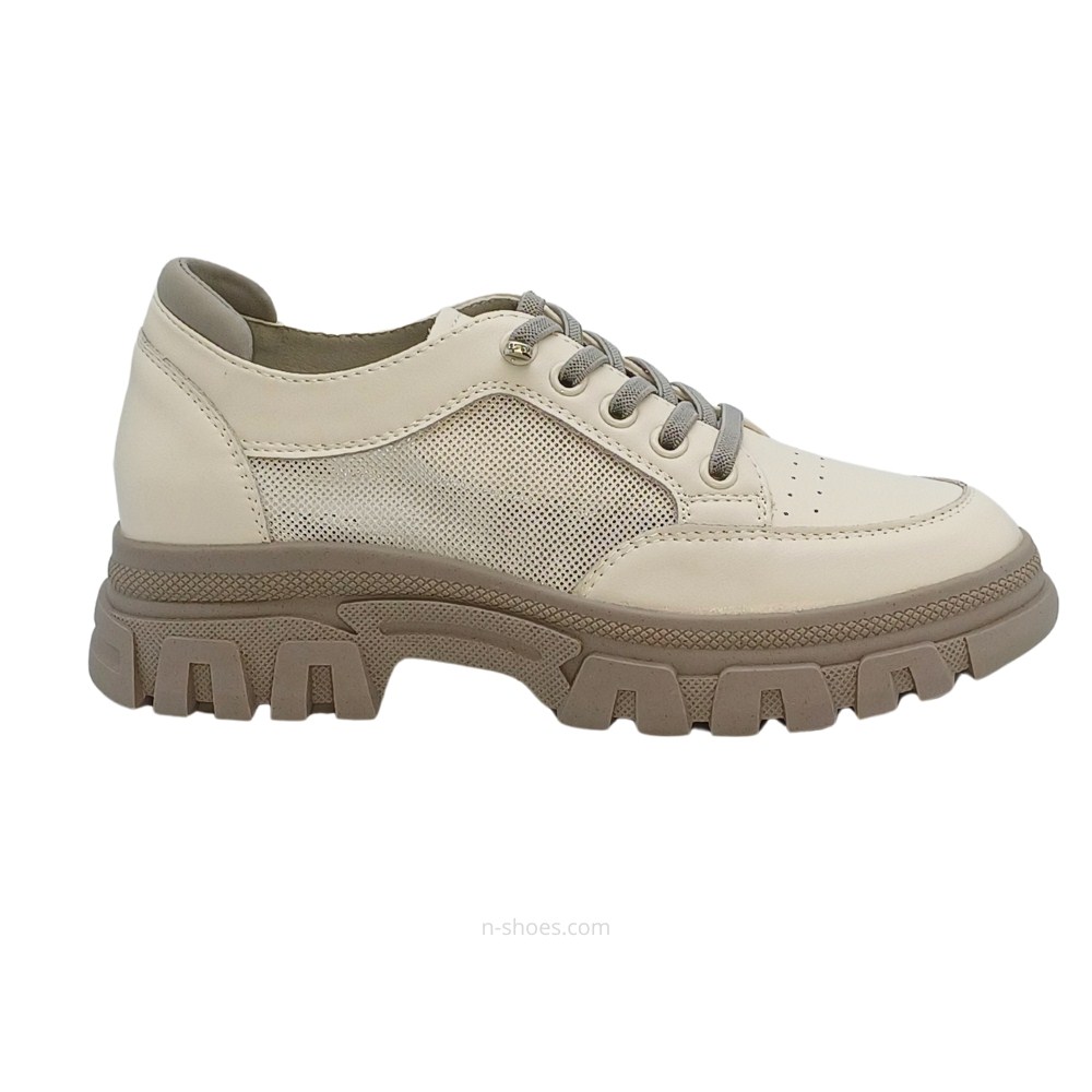 Women's white and gray leather sneakers with side perforations Lonza model 5620