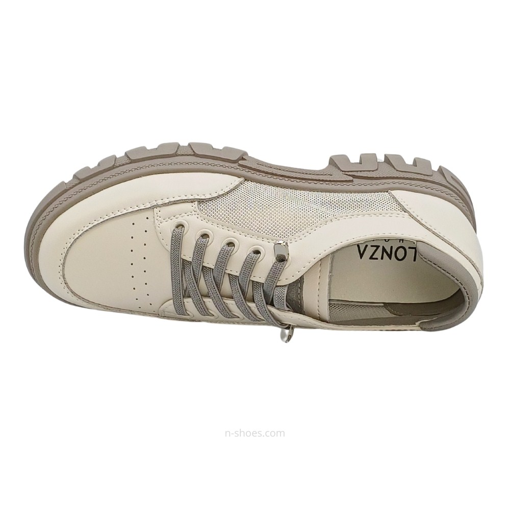 Women's white and gray leather sneakers with side perforations Lonza model 5620