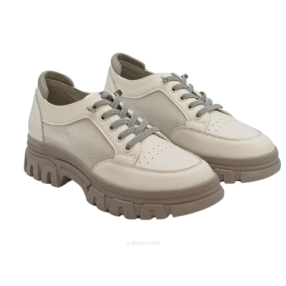Women's white and gray leather sneakers with side perforations Lonza model 5620