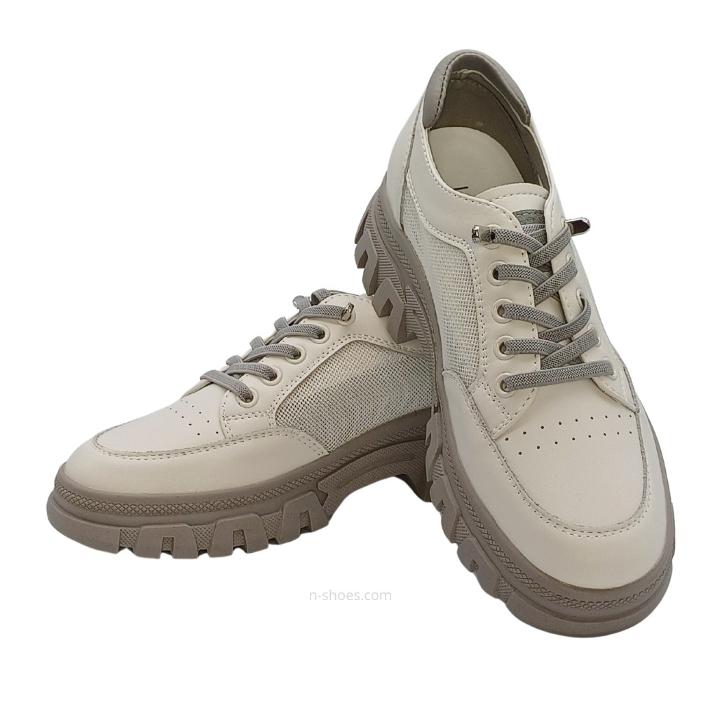 Women's white and gray leather sneakers with side perforations Lonza model 5620