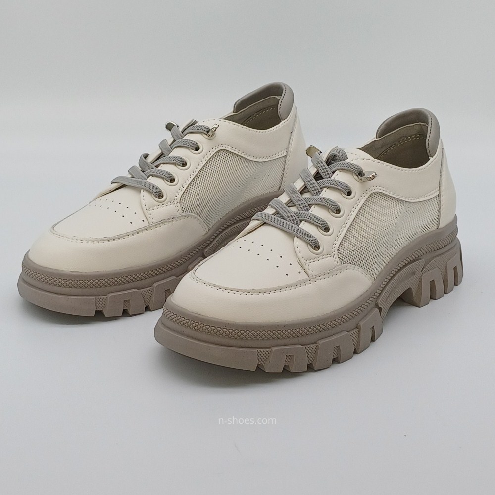 Women's white and gray leather sneakers with side perforations Lonza model 5620