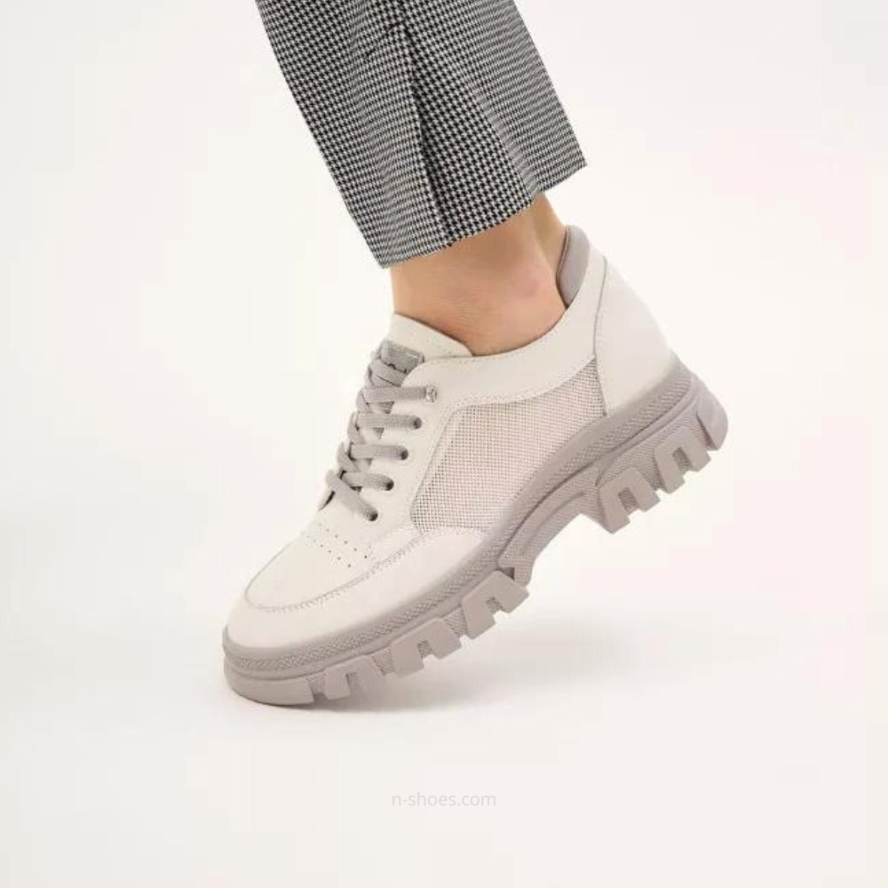 Women's white and gray leather sneakers with side perforations Lonza model 5620