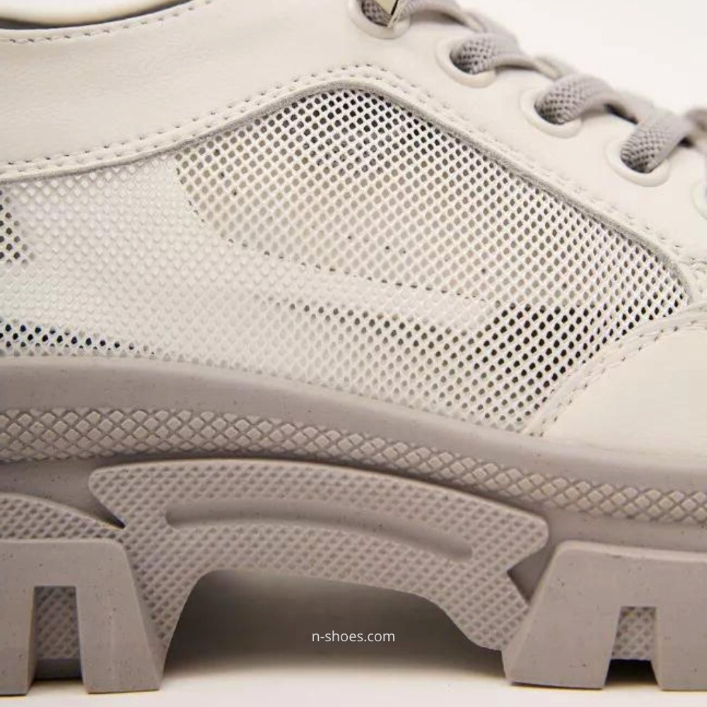 Women's white and gray leather sneakers with side perforations Lonza model 5620