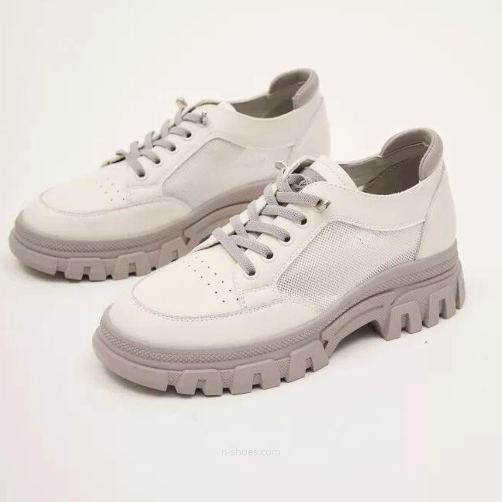 Women's white and gray leather sneakers with side perforations Lonza model 5620