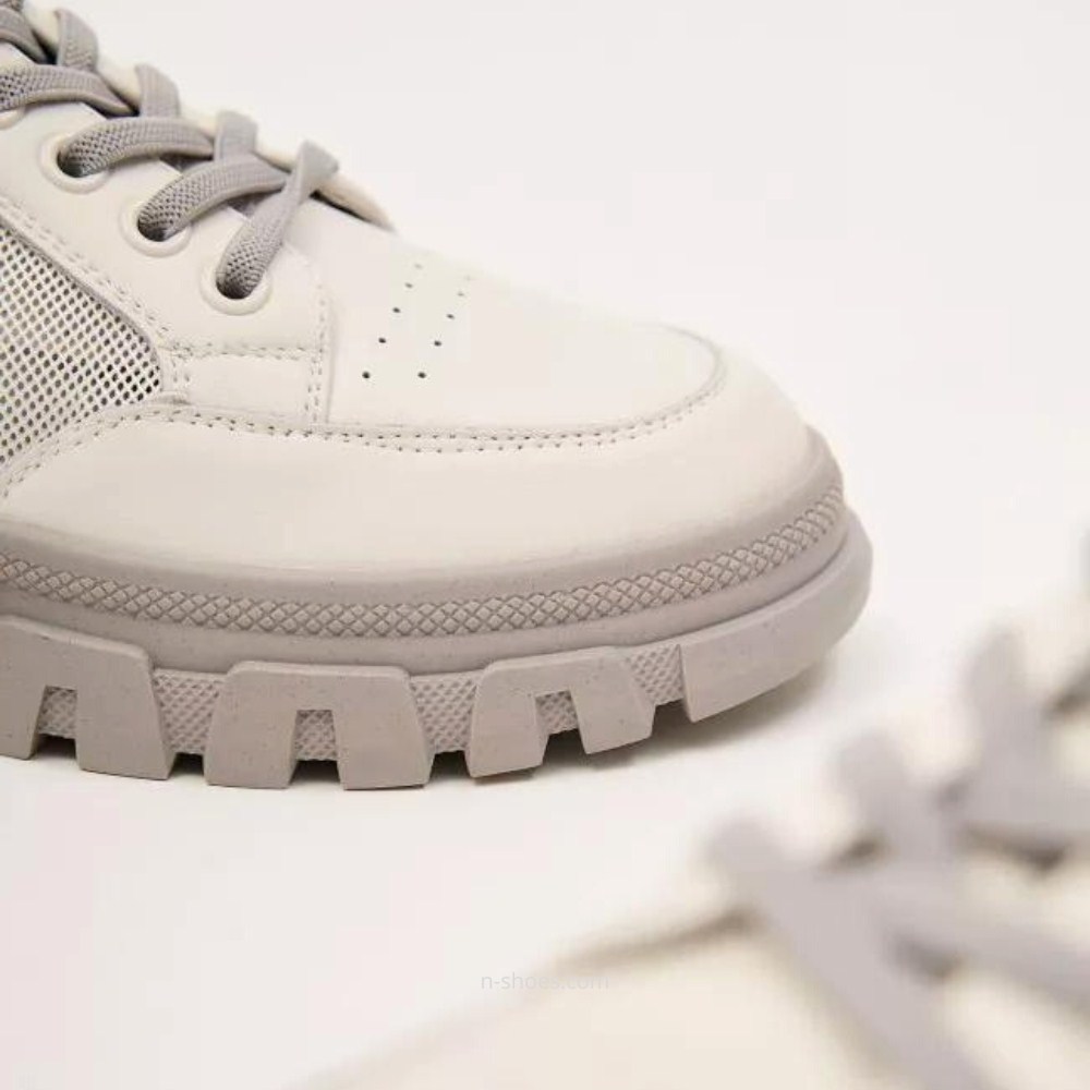 Women's white and gray leather sneakers with side perforations Lonza model 5620