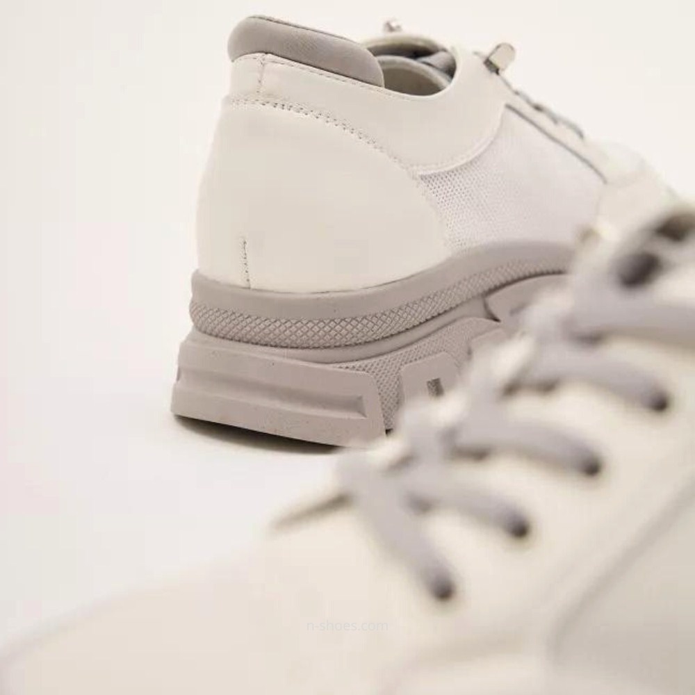 Women's white and gray leather sneakers with side perforations Lonza model 5620
