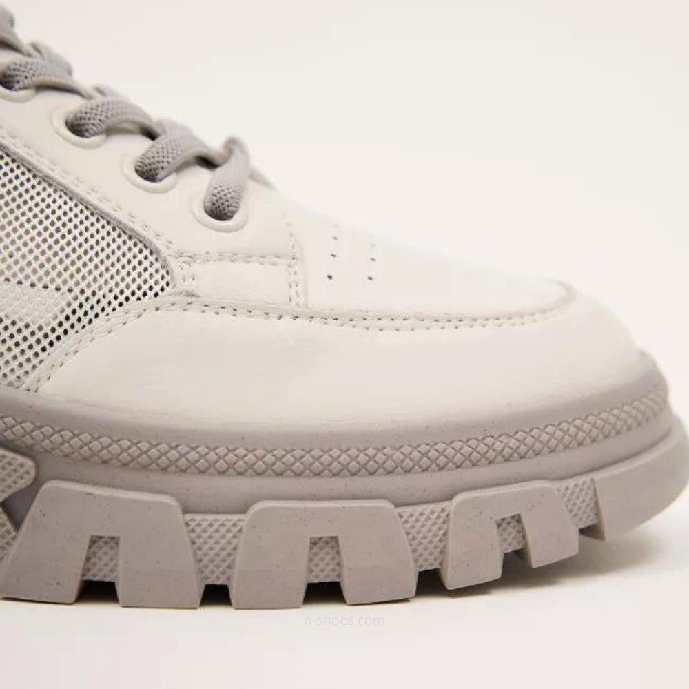 Women's white and gray leather sneakers with side perforations Lonza model 5620