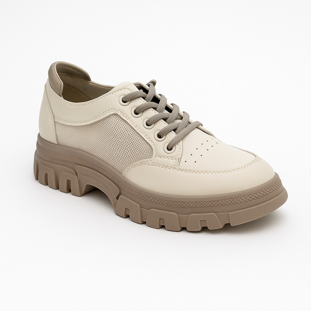 Women's white and gray leather sneakers with side perforations Lonza model 5620