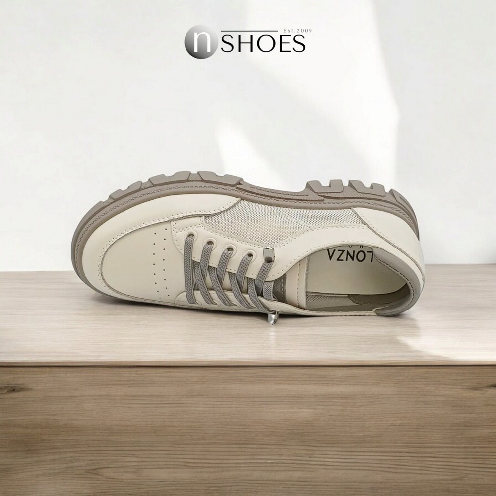 Women's white and gray leather sneakers with side perforations Lonza model 5620