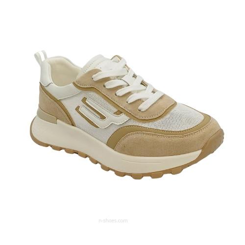 Women's white-beige leather sneakers with side perforations Lonza 185157 523-22031-3 white-beige 5621 Women's white-beige leather sneakers with side perforations Lonza 185157 523-22031-3 white-beige 5621