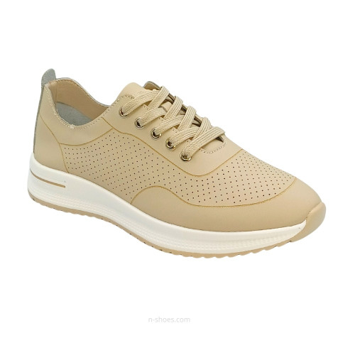 Women's beige leather light moccasins with perforation Lonza 184348 a08-la23-20-2 beige 5626 Women's beige leather light moccasins with perforation Lonza 184348 a08-la23-20-2 beige 5626