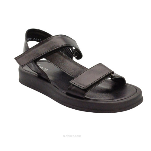 Women's black leather comfortable platform sandals with straps Lonza 187281 l-21113-3838 l black 5629