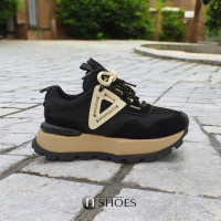 Women's fashionable leather black and beige and two-tone lace Lonza 185822 a09-23100-1 black 5632