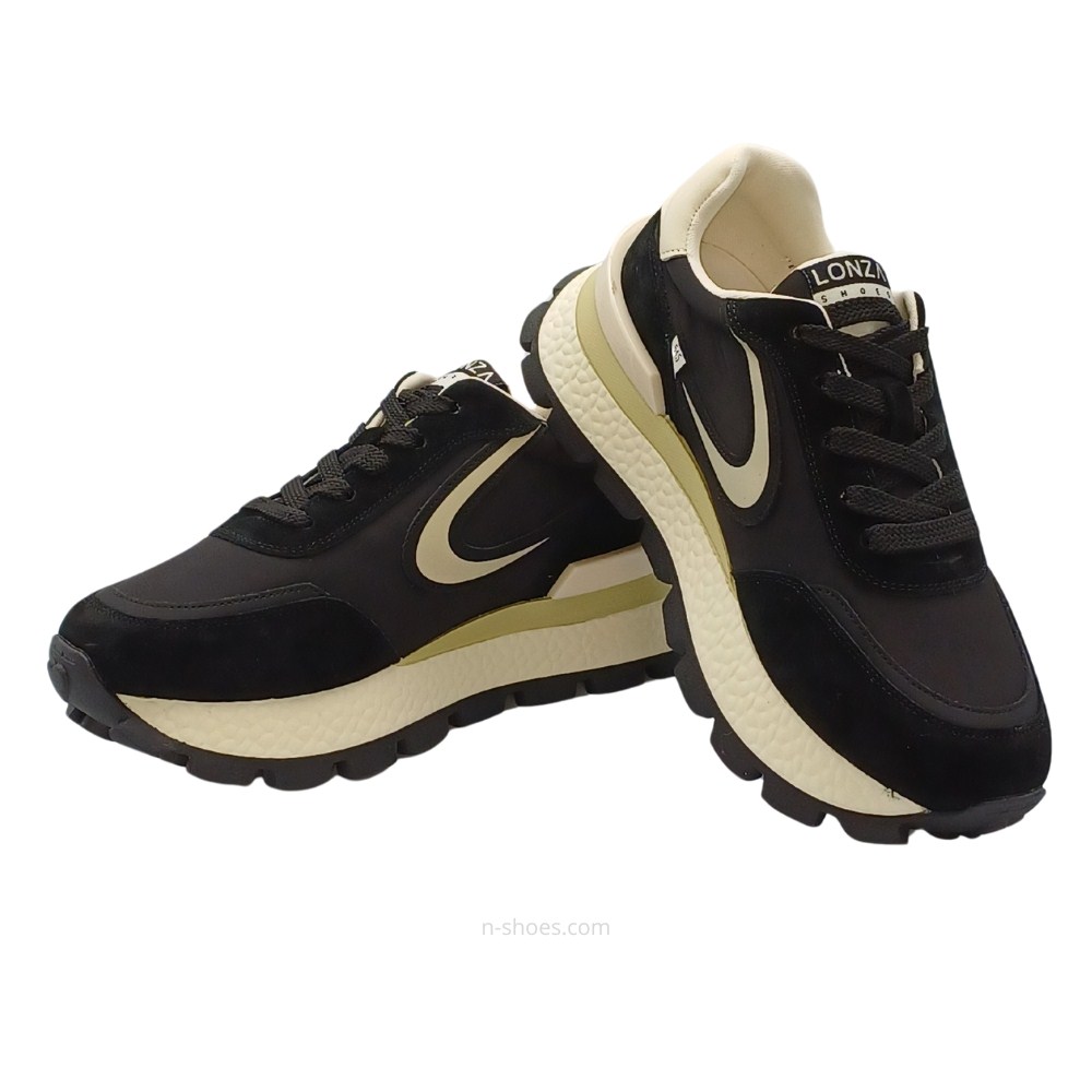 Жіночі шкіряні чорні кросівки Lonza модель 5636