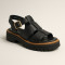 Жіночі чорні шкіряні босоніжки Simen 6817a czarny 5637 підошва з протектороми і широкі смуги спереду, що перетинаються