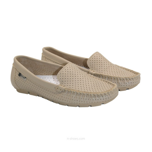 Women's beige leather moccasins for summer with perforation Nessi 171145 bez 416 5646 Women's beige leather moccasins for summer with perforation Nessi 171145 bez 416 5646