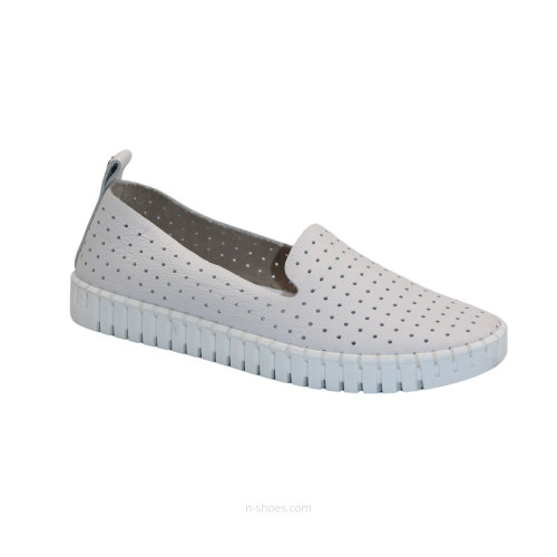 Women's white leather moccasins with perforation Nessi 18390 bialy 412 5647 from the Polish factory