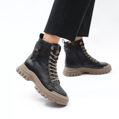Women's black winter boots ALLSY Lonza 190586 190562 180796 01e-zm6203-6 black 5690 made of genuine leather and wool