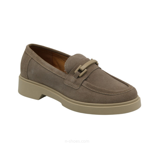 Women's beige suede loafers shoes Fabiani Best But 1352 bez taupe welur 5708 comfortable from genuine suede from a Polish factory in the spirit of Gucci