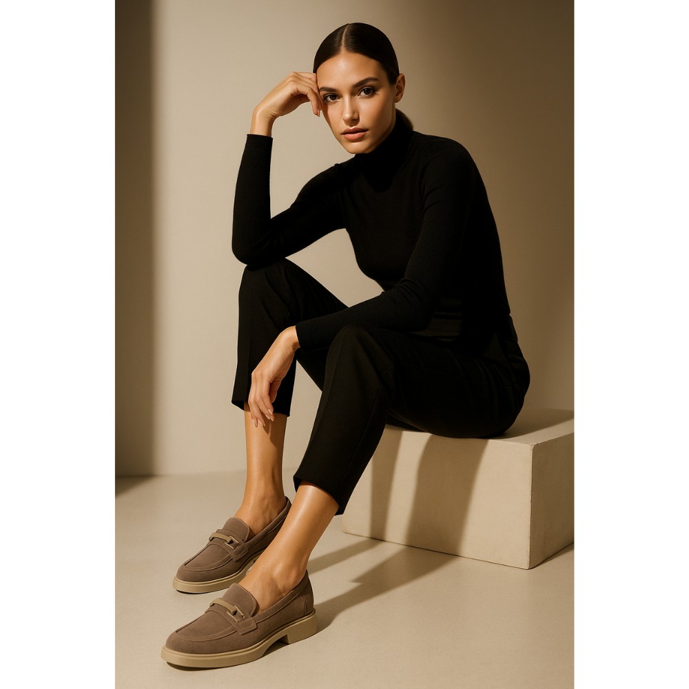 Жіночі бежеві замшеві лофери Fabiani Best But 1352 bez taupe welur 5708