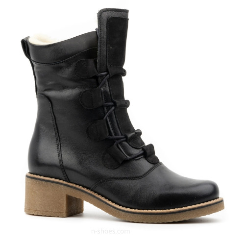 Women's black winter boots with heels Fabiani Best But 317 czarny 5709 comfortable made of genuine leather and wool from a Polish factory