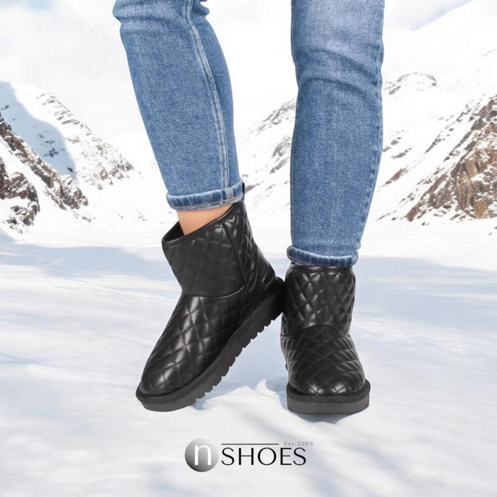 Женские черные кожаные зимние угги ALLSY Lonza модель 5713