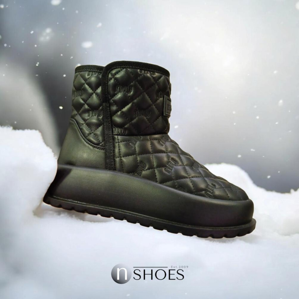 Женские черные кожаные зимние угги ALLSY Lonza модель 5713