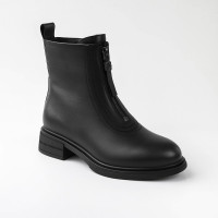 Women's black leather demi-season boots Anna Lucci 190873 dx793-9a black 5714 front zipper for autumn and spring made of genuine leather