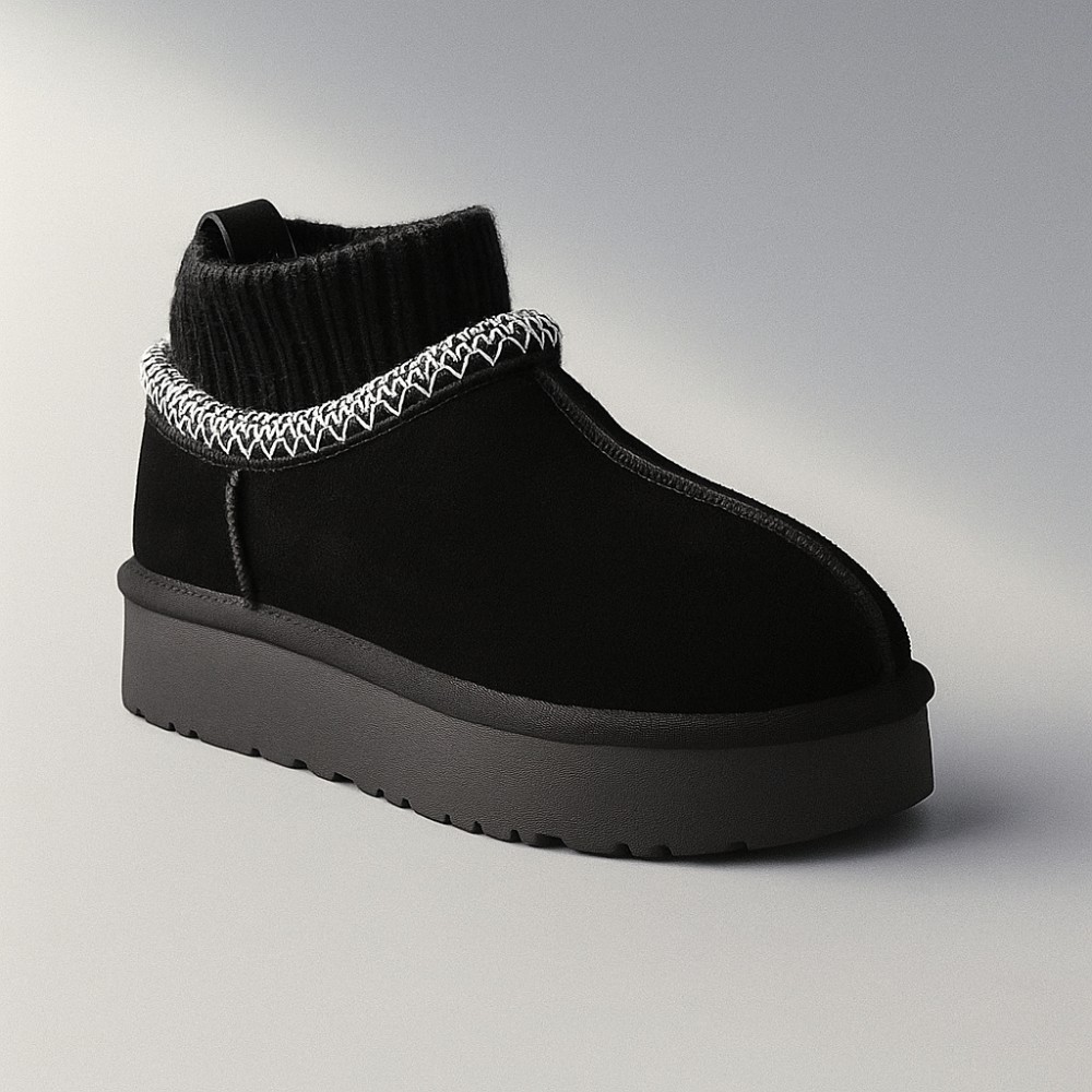 Women’s Black Winter Suede UGG-Style Boots ALLSY Lonza with Embroidery