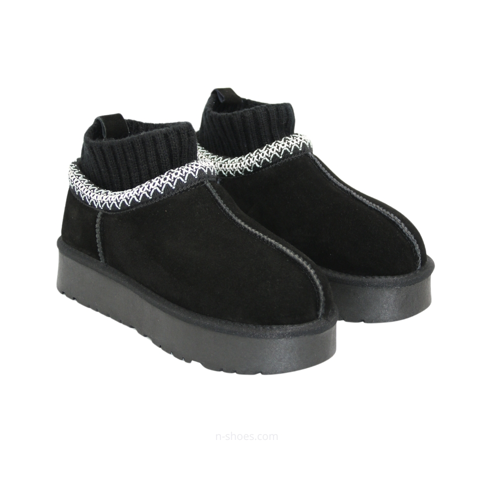 Women’s Black Winter Suede UGG-Style Boots ALLSY Lonza with Embroidery